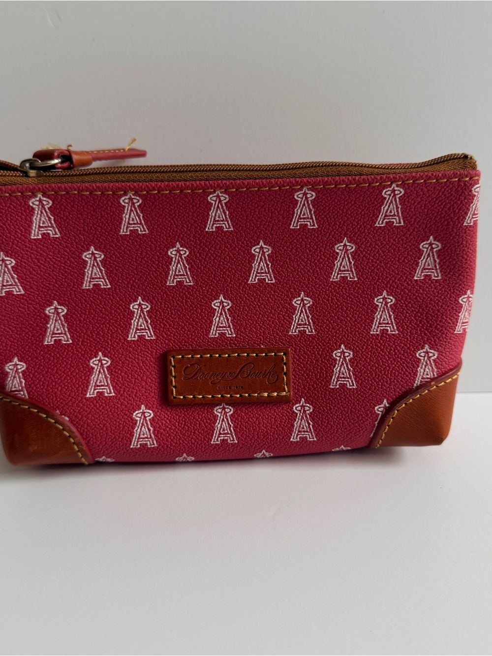 Dooney & Bourke MLB Angels Logo Cosmetic Pouch with Tan Trim